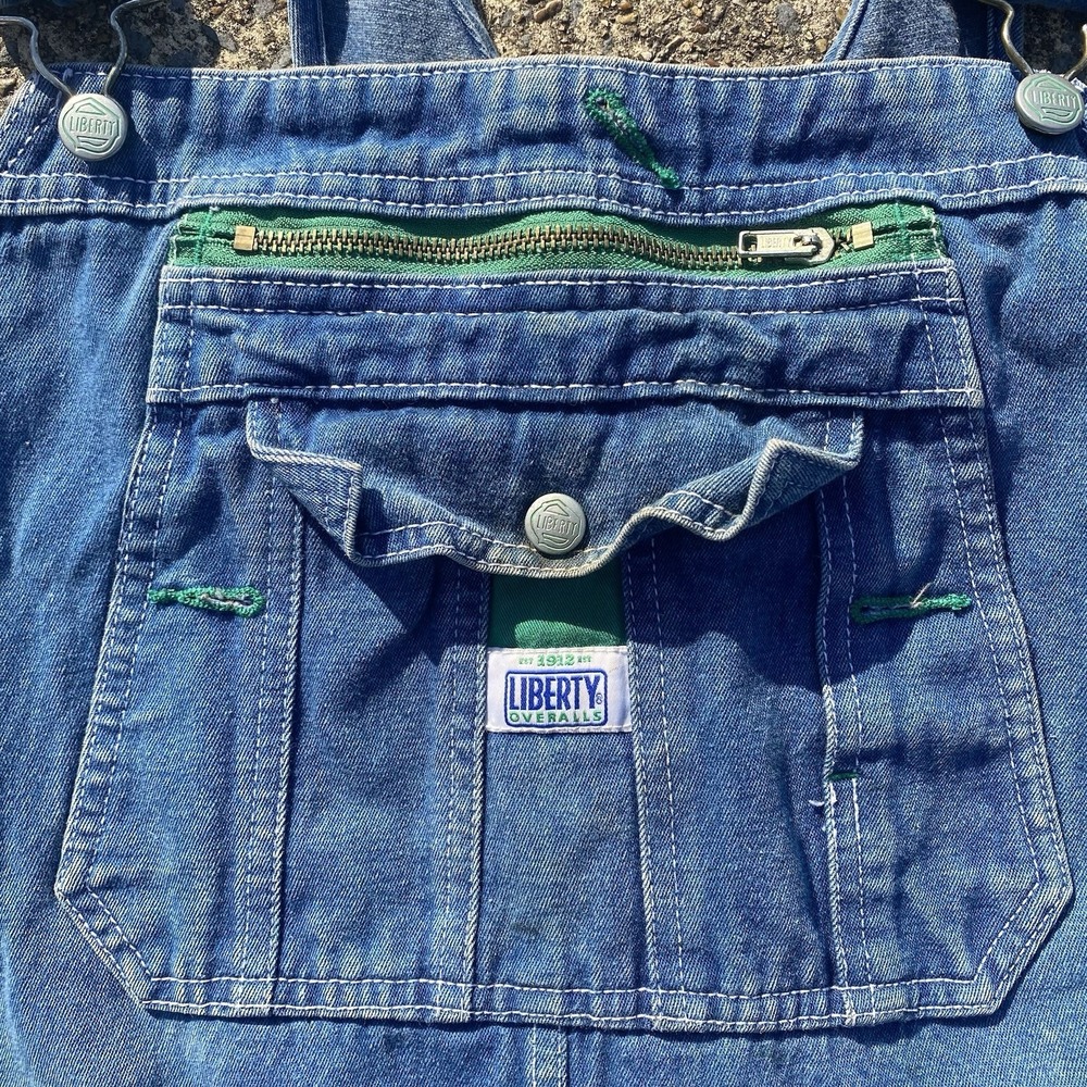 Liberty Denim Bib Overalls Farmer Carpenter Soft Worn Mens 46x30 SEE PICS Distre - Picture 7 of 15